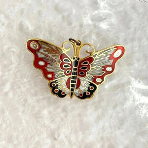 Gold & Red Toned Cloissone Butterfly Figural Vintage Brooch | Pendant Combo